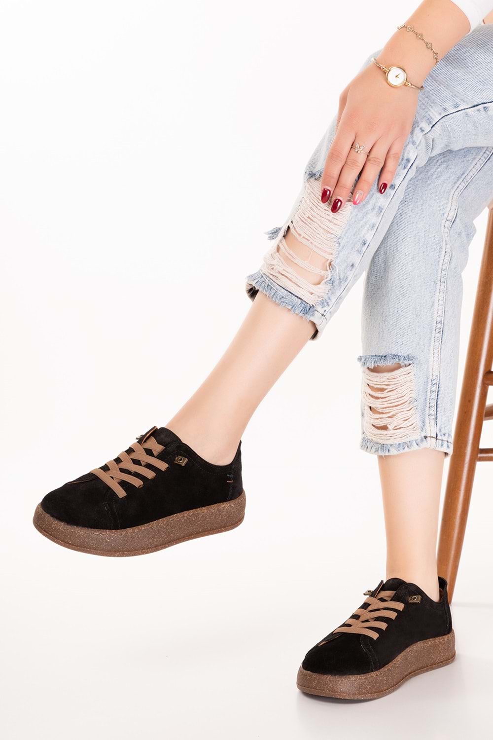 Gondol Hakiki Deri Günlük Rahat Lastik Bağcıklı Casual Ayakkabı in.525 - Siyah Süet - 37