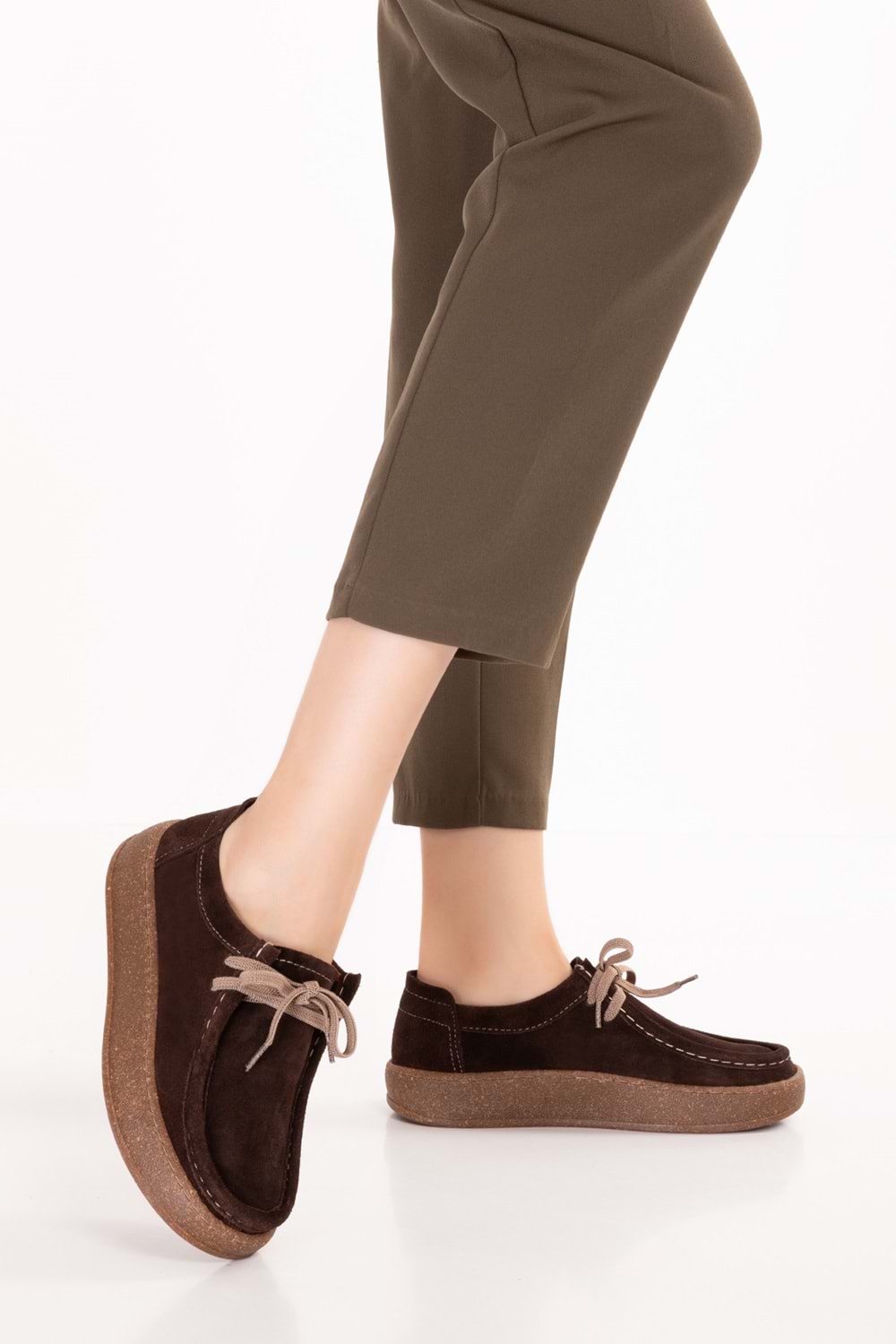 Gondol Hakiki Deri Günlük Rahat Lastik Bağcıklı Casual Ayakkabı in.610 - Kahve Süet - 36