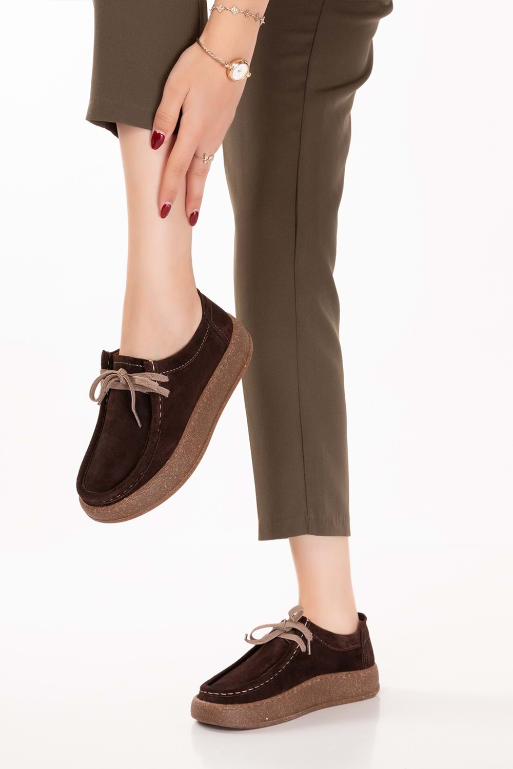 Gondol Hakiki Deri Günlük Rahat Lastik Bağcıklı Casual Ayakkabı in.610 - Kahve Süet - 36