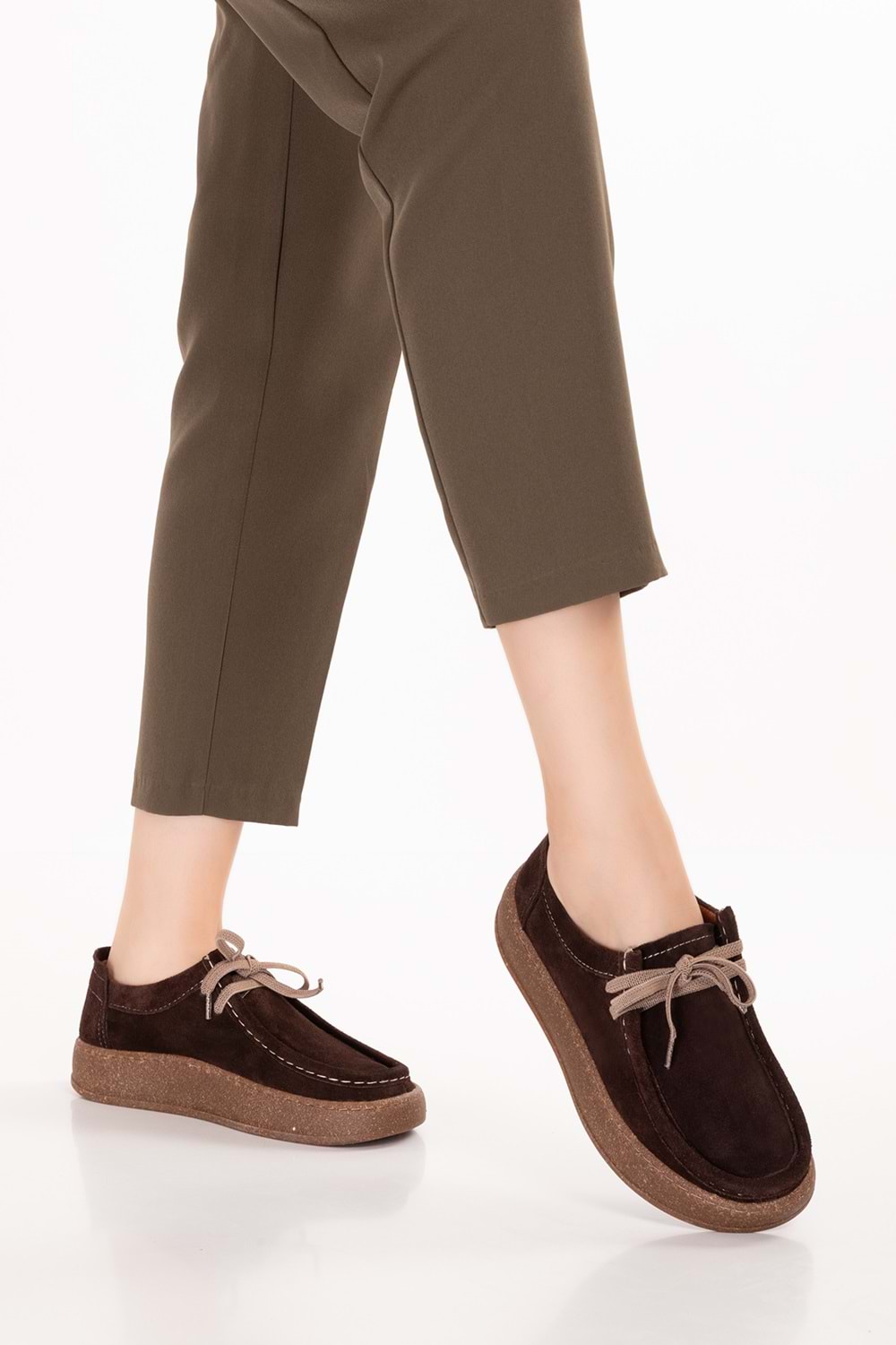 Gondol Hakiki Deri Günlük Rahat Lastik Bağcıklı Casual Ayakkabı in.610 - Kahve Süet - 37