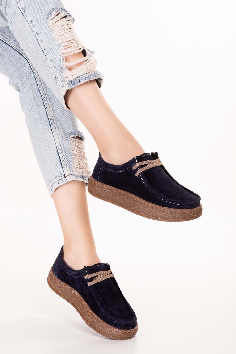 Gondol Hakiki Deri Günlük Rahat Lastik Bağcıklı Casual Ayakkabı in.610 - Lacivert Süet - 36