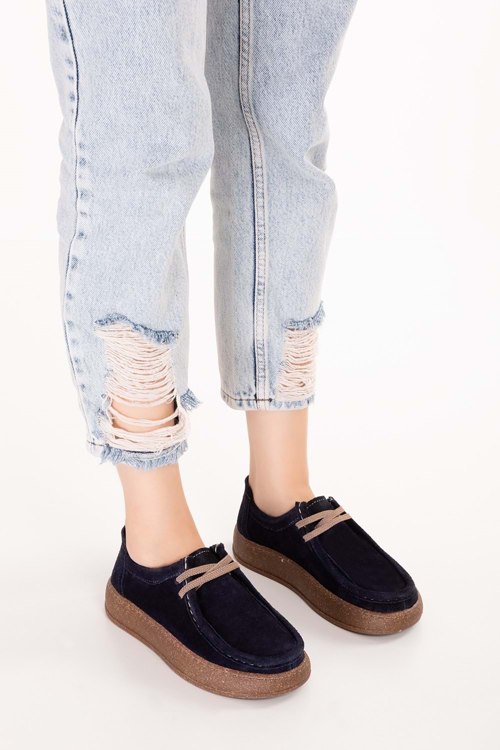 Gondol Hakiki Deri Günlük Rahat Lastik Bağcıklı Casual Ayakkabı in.610 - Lacivert Süet - 36