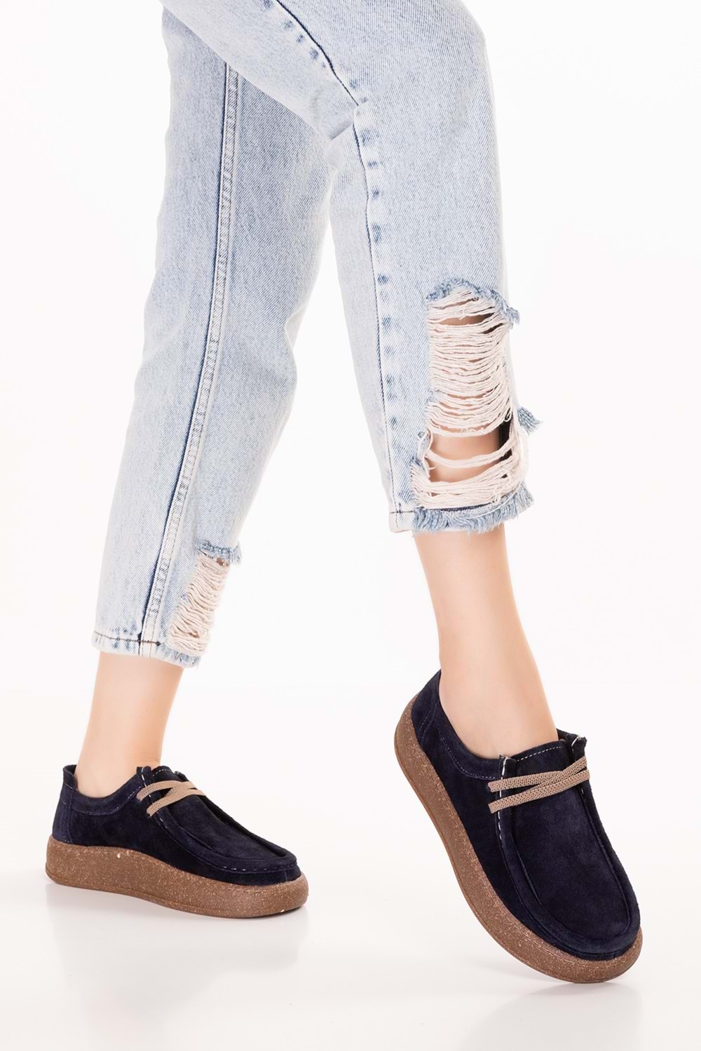 Gondol Hakiki Deri Günlük Rahat Lastik Bağcıklı Casual Ayakkabı in.610 - Lacivert Süet - 36