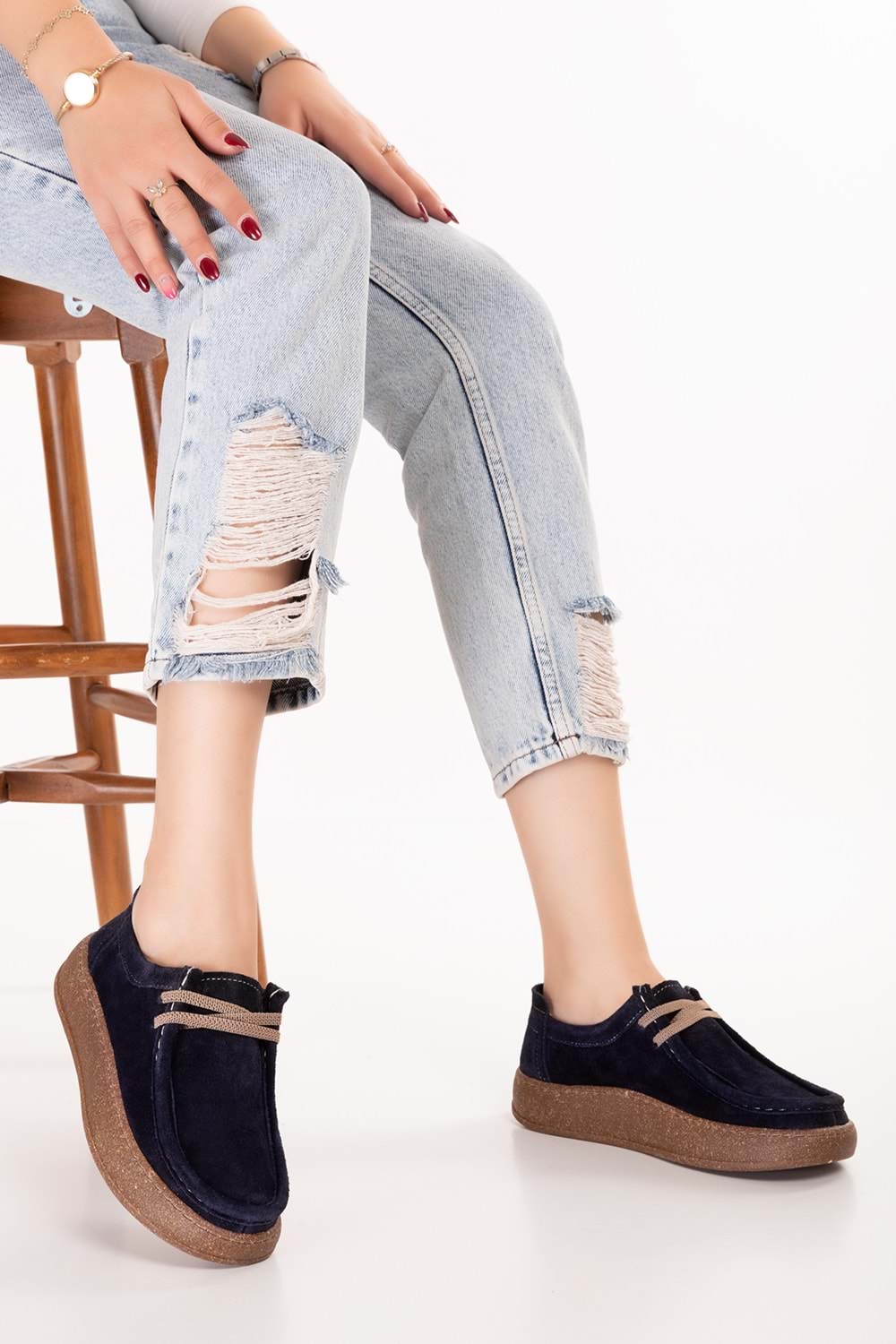 Gondol Hakiki Deri Günlük Rahat Lastik Bağcıklı Casual Ayakkabı in.610 - Lacivert Süet - 36