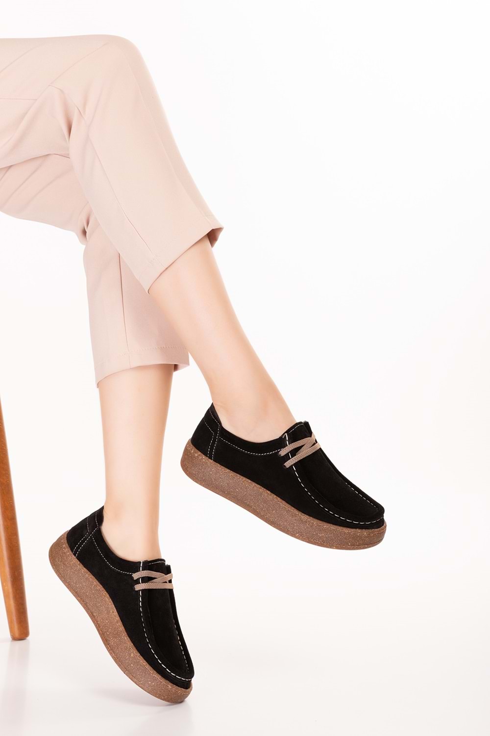 Gondol Hakiki Deri Günlük Rahat Lastik Bağcıklı Casual Ayakkabı in.610 - Siyah Süet - 36