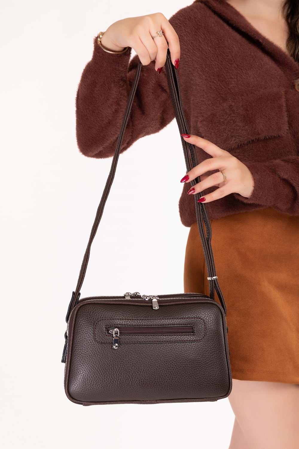 Gondol Kadın Süet Deri Günlük Çapraz Omuz Çantası gp.1321 - Kahve Süet - TEK EBAT