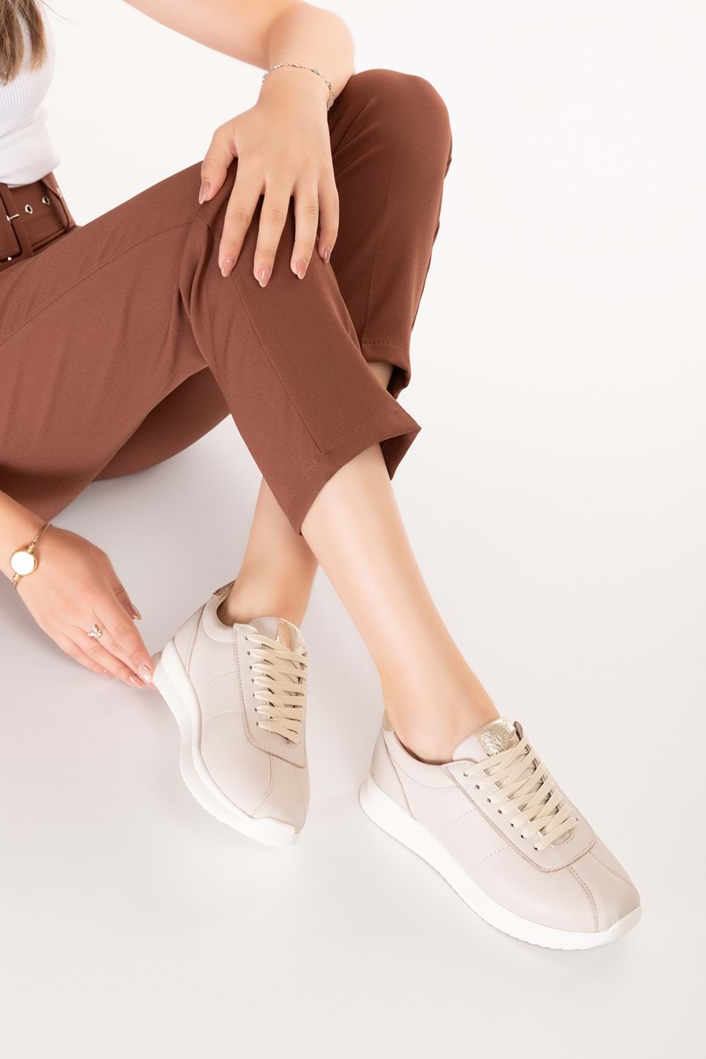 Gondol Içi Dışı Hakiki Deri Anatomik Taban Hafif Spor Ayakkabı kla.1616 - Bej - 36