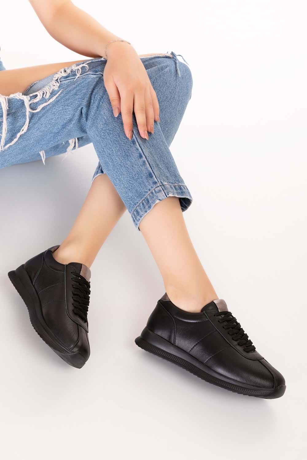 Gondol Içi Dışı Hakiki Deri Anatomik Taban Hafif Spor Ayakkabı kla.1616 - Siyah - 37