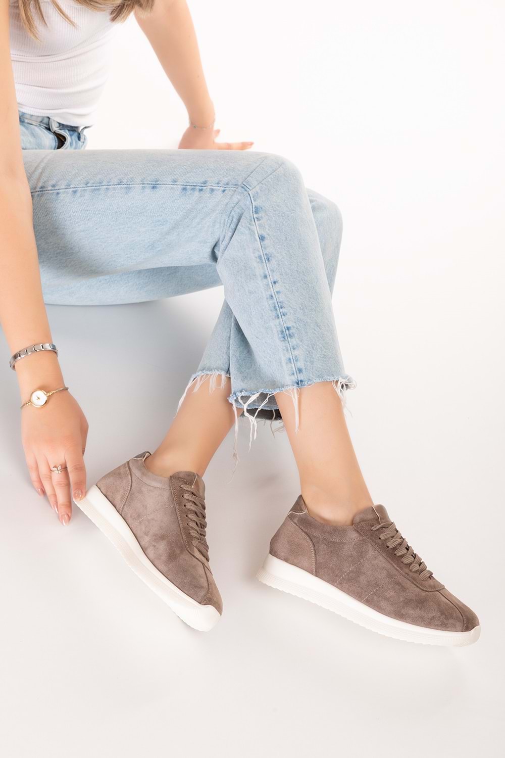 Gondol Içi Dışı Hakiki Deri Anatomik Taban Hafif Spor Ayakkabı kla.1616 - Vizon Süet - 36