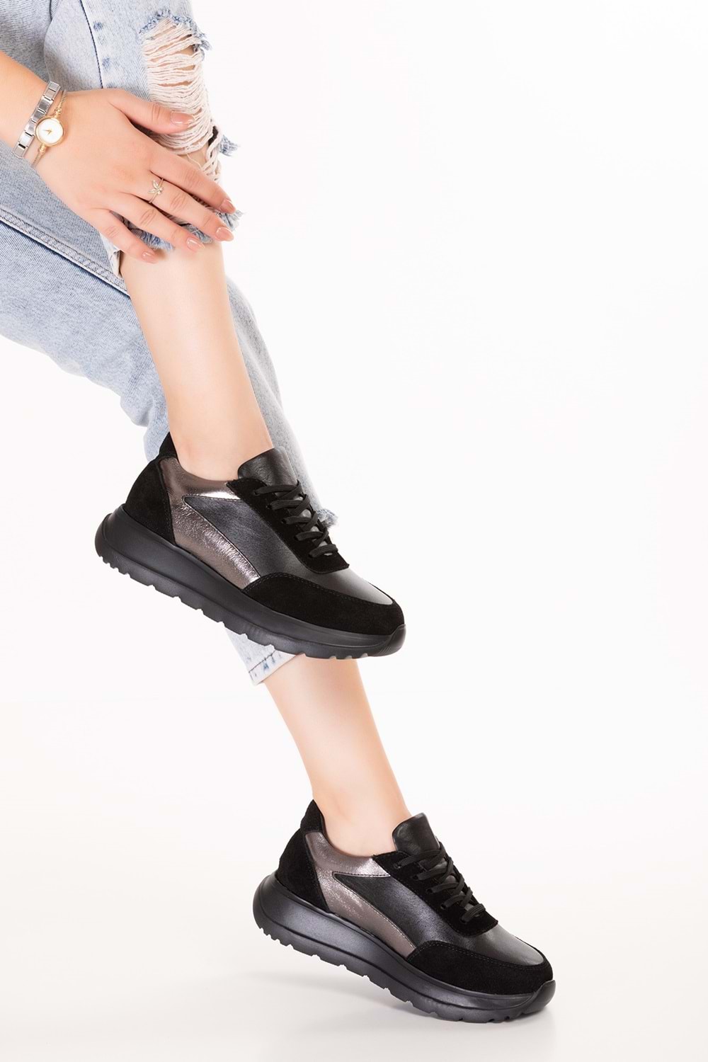 Gondol Içi Dışı Hakiki Deri Anatomik Taban Hafif Spor Ayakkabı ars.502 - Siyah - 36