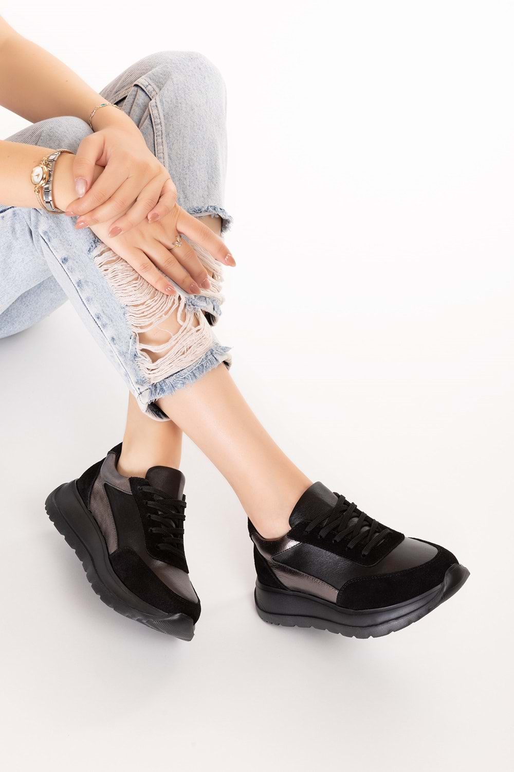 Gondol Içi Dışı Hakiki Deri Anatomik Taban Hafif Spor Ayakkabı ars.502 - Siyah - 36