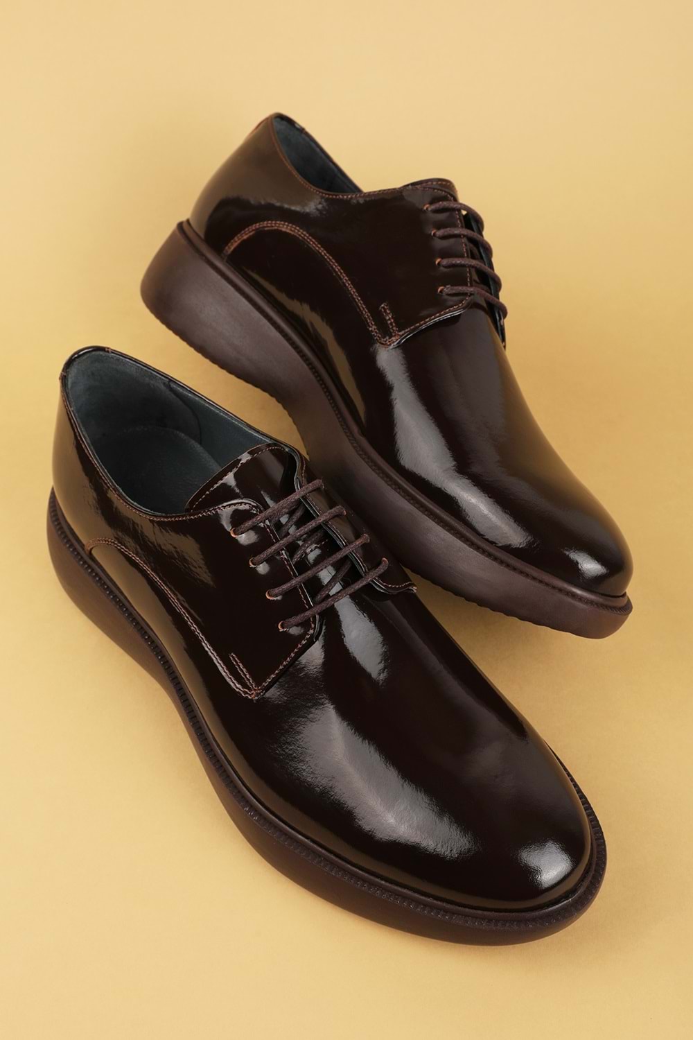 Gondol Erkek Hakiki Deri Damatlık ve Takım Elbise Ayakkabısı Hafif Rahat add.3005 - Kahve Rugan - 39