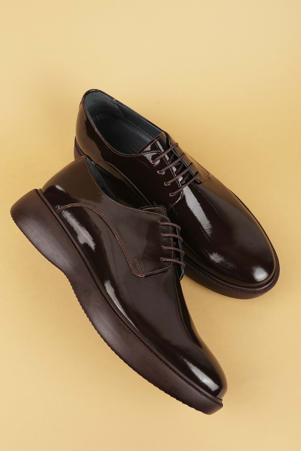 Gondol Erkek Hakiki Deri Damatlık ve Takım Elbise Ayakkabısı Hafif Rahat add.3005 - Kahve Rugan - 39