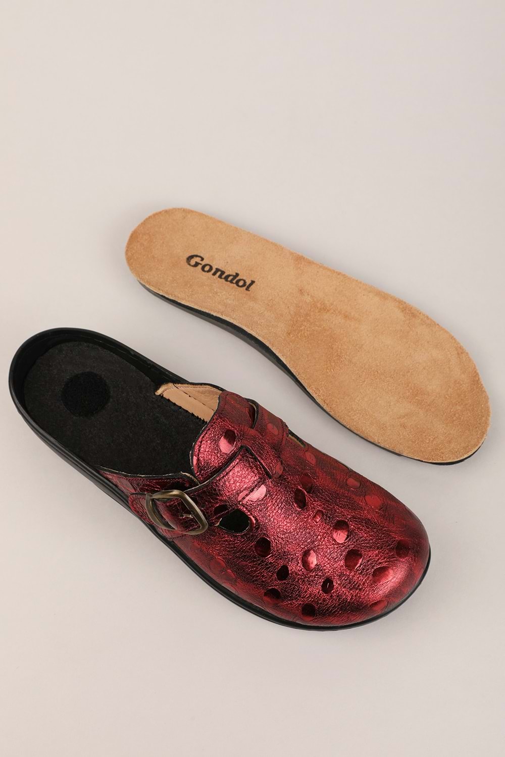 Gondol Kadın Hakiki Deri Özel Tabanı Çıkabilen Ev ve Dışarı Terlik yprk.275 - Bordo Croco - 36