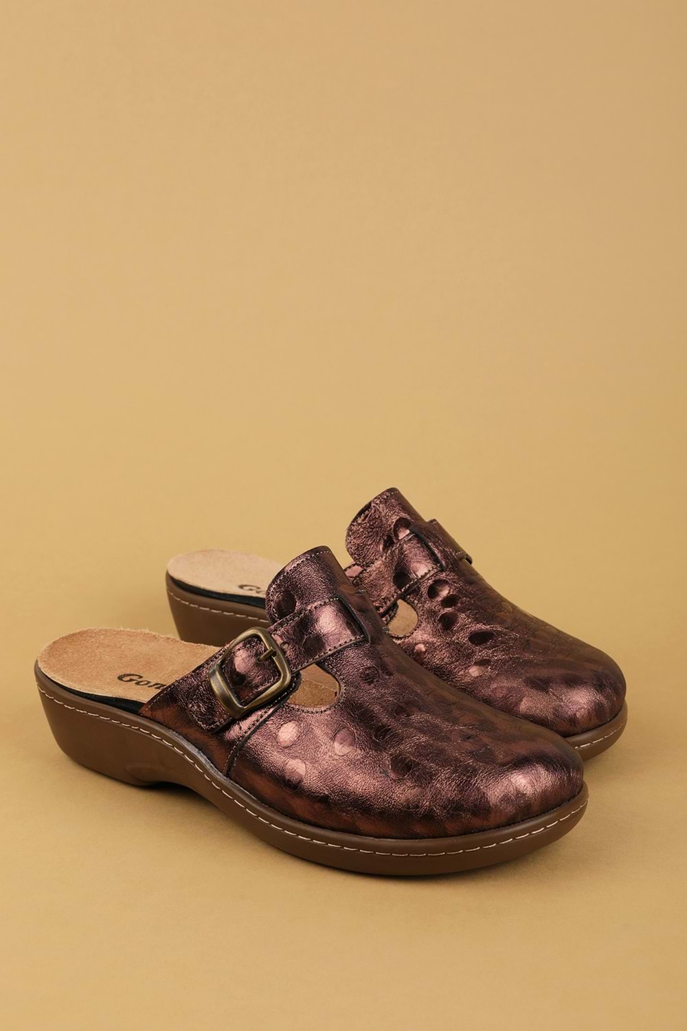 Gondol Kadın Hakiki Deri Özel Tabanı Çıkabilen Ev ve Dışarı Terlik yprk.275 - Kahve Croco - 36