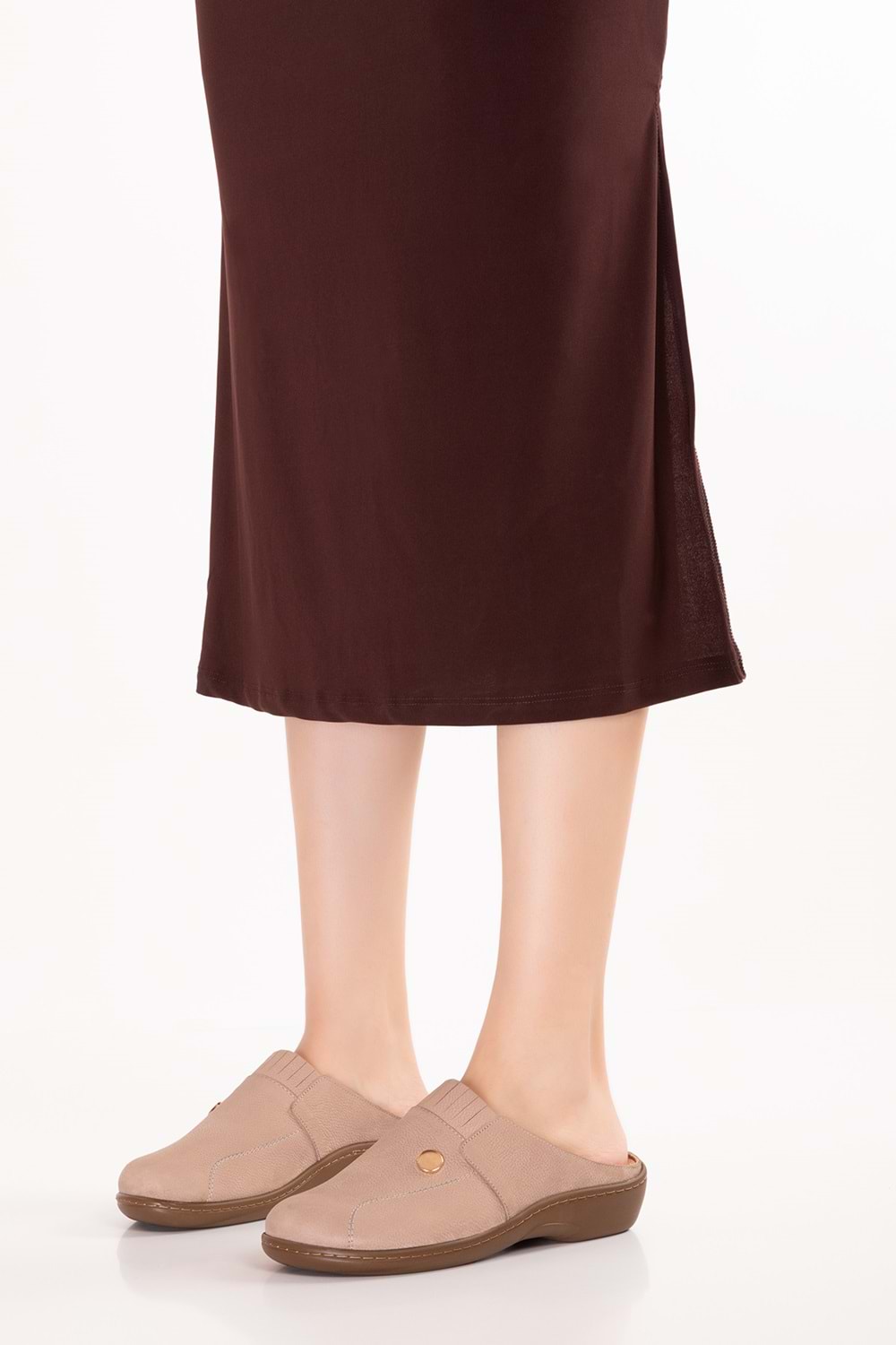 Gondol Kadın Hakiki Deri Özel Tabanı Çıkabilen Sabo Ev ve Dışarı Terlik yprk.281 - Vizon Nubuk - 36