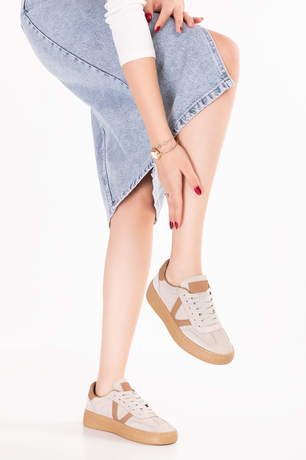 Gondol Içi Dışı Hakiki Deri Süet Anatomik Taban Hafif Spor Ayakkabı es.170 - Bej Süet - 36