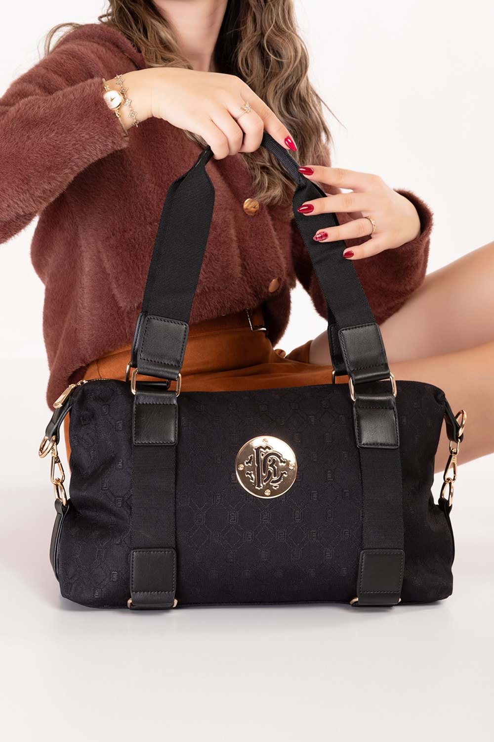 Gondol Şık Seyahat El Çantası gp.1440 - Siyah Desen