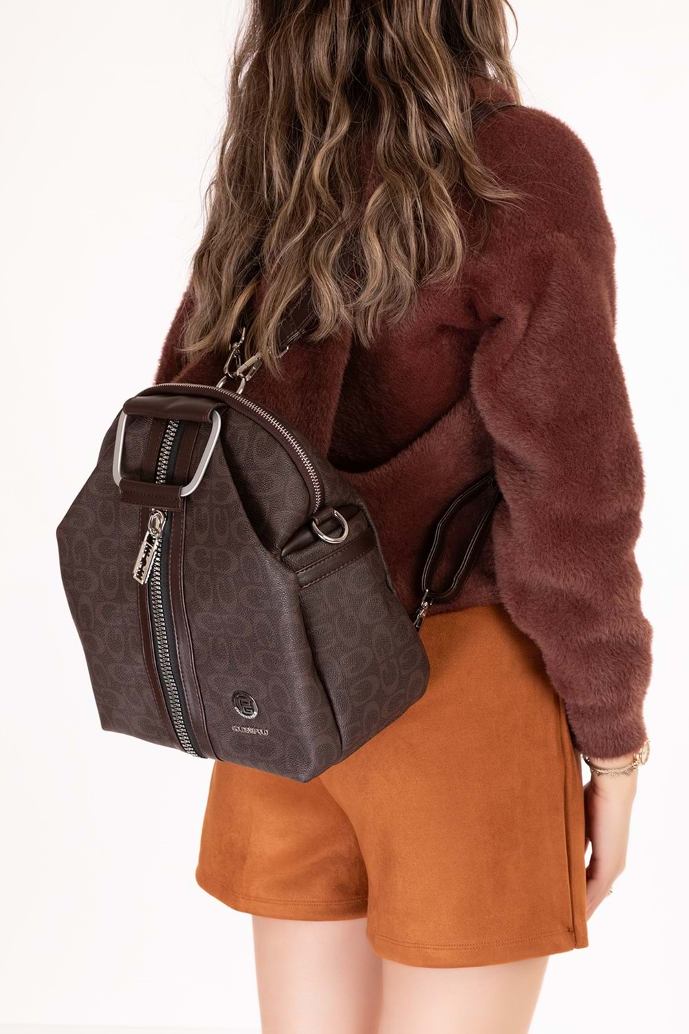 Gondol Kadın Metal Saplı Günlük Şık El ve Sırt Çantası gp.1110 - Kahverengi