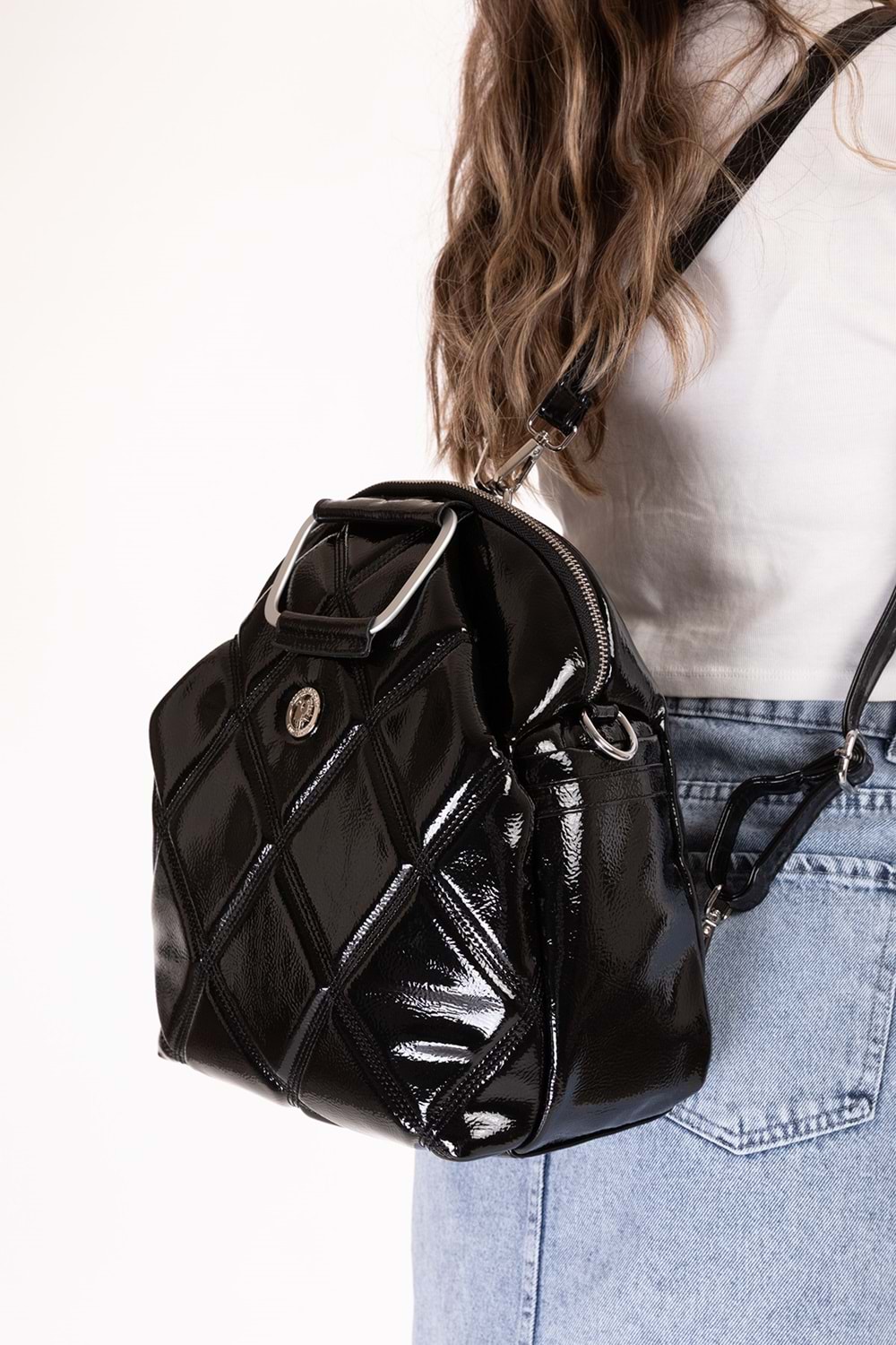 Gondol Kadın Metal Saplı Günlük Şık El ve Sırt Çantası gp.1110 - Siyah Kapitone