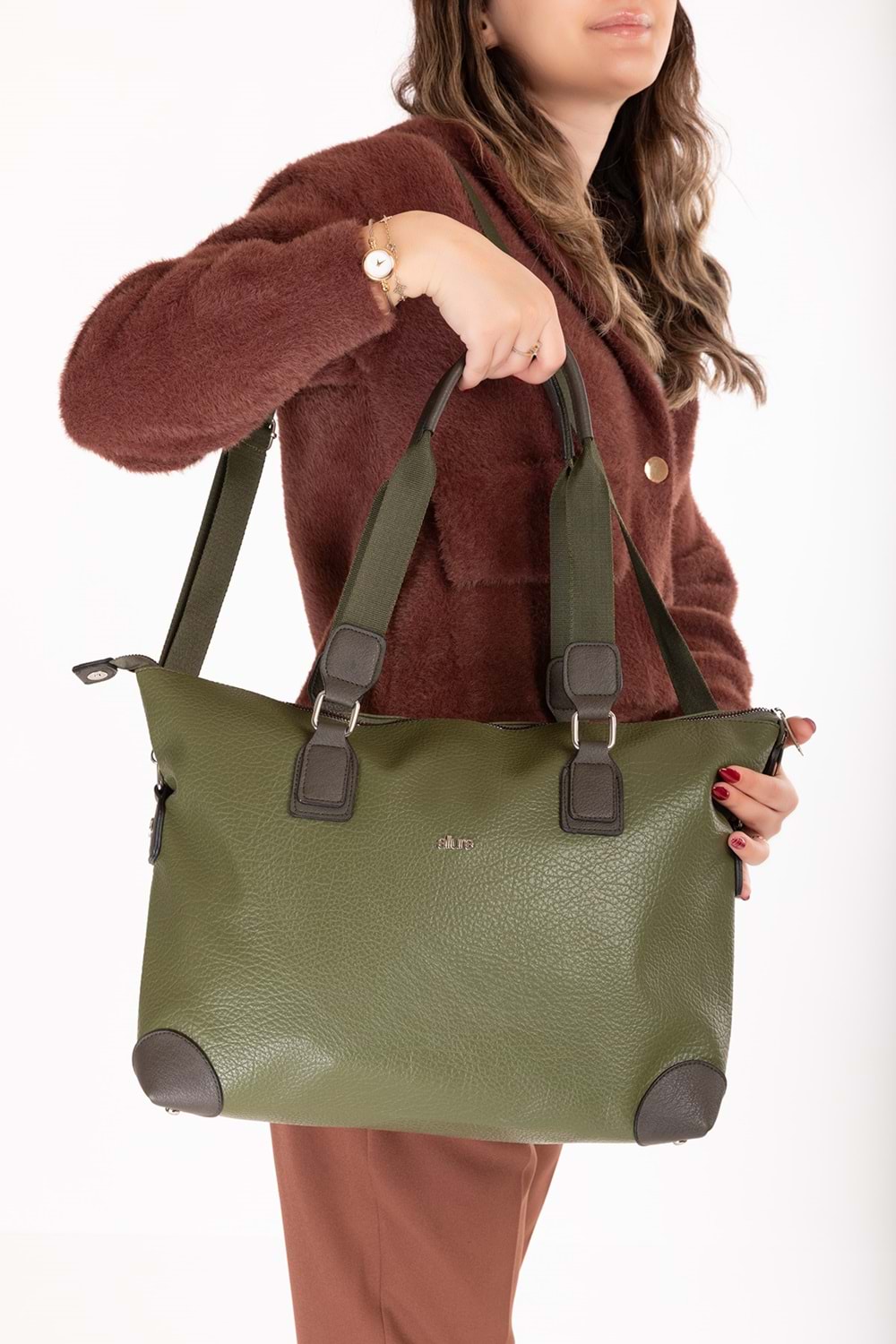 Gondol Kadın Günlük Geniş Kullanışlı El ve Omuz Çantası ald.1812 - Haki - TEK EBAT