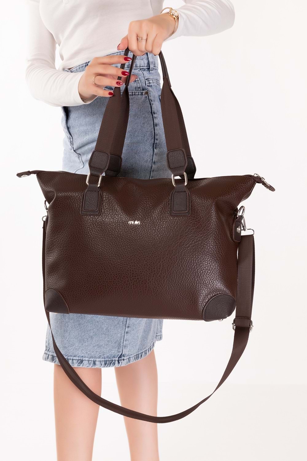 Gondol Kadın Günlük Geniş Kullanışlı El ve Omuz Çantası ald.1812 - Kahverengi - TEK EBAT