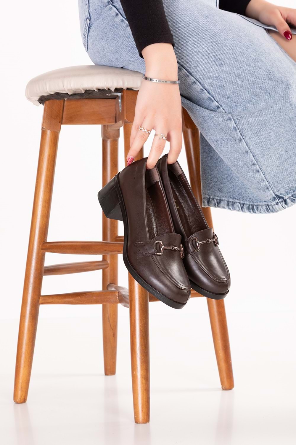 Gondol Hakiki Deri Rahat Klasik Topuklu Ayakkabı erp.25520 - Kahverengi - 36