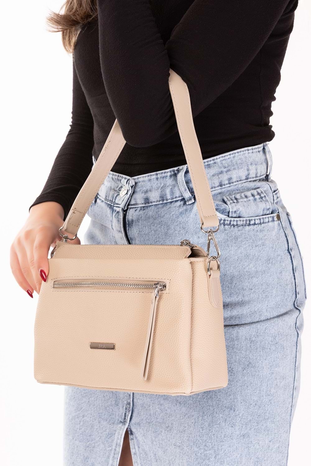 Gondol Kadın Çift Bölmeli El ve Omuz Çantası ald.80729 - Bej - TEK EBAT