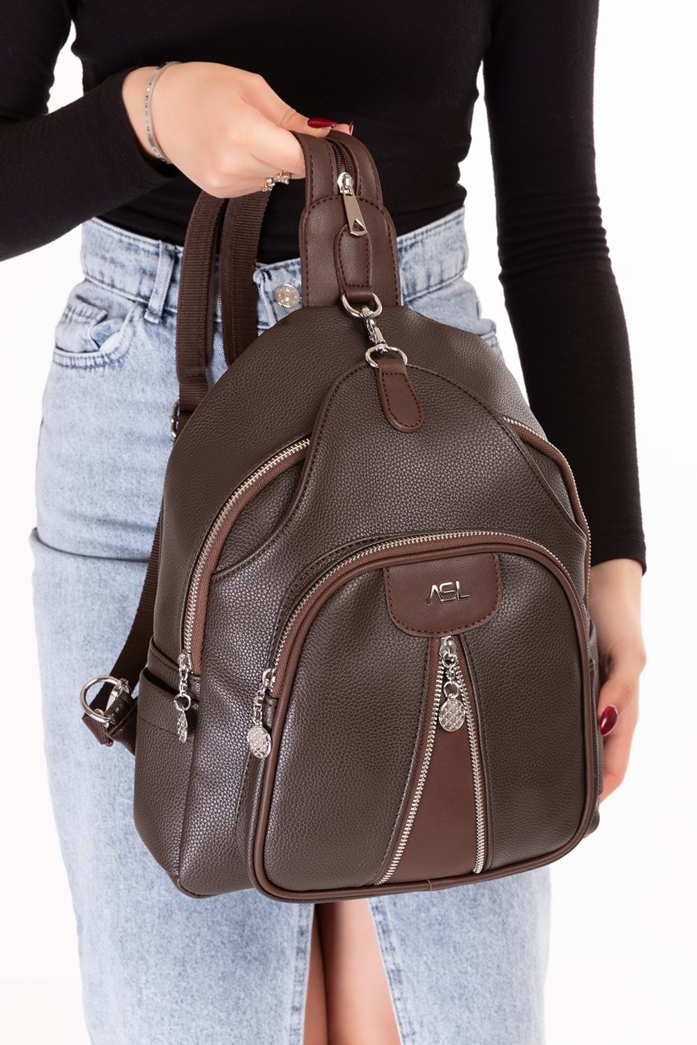 Gondol Kadın Taş Detaylı Günlük Sırt Çantası ald.80728 - Kahverengi - TEK EBAT