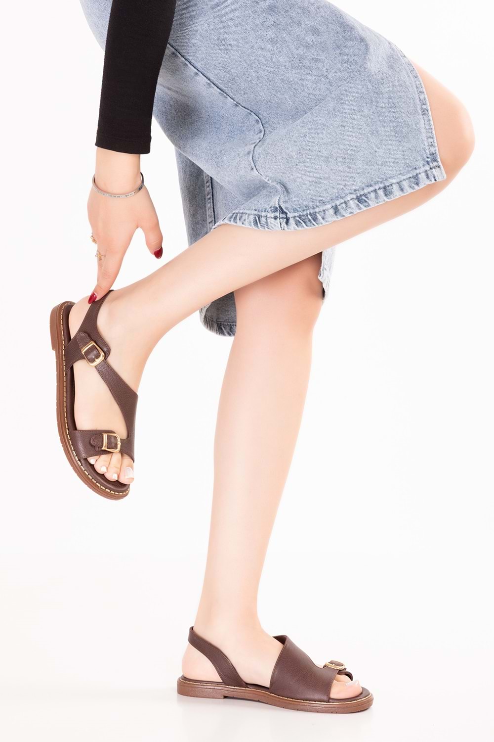 Gondol Hakiki Deri Topuklu Klasik Günlük Sandalet ez.5407mt - Kahverengi - 36