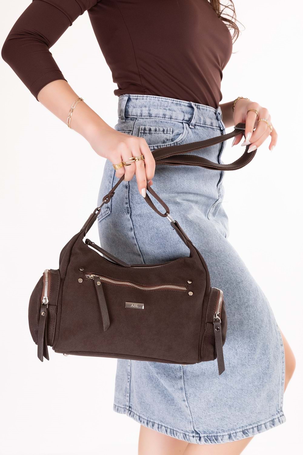 Gondol Kadın Kullanışlı Günlük Çanta ald.80735 - Kahve Süet - TEK EBAT