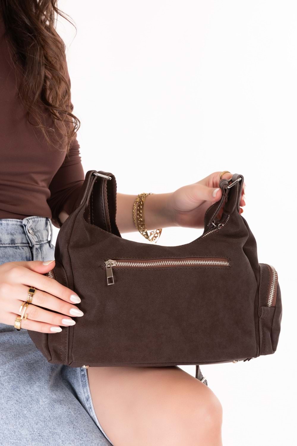 Gondol Kadın Kullanışlı Günlük Çanta ald.80735 - Kahve Süet - TEK EBAT