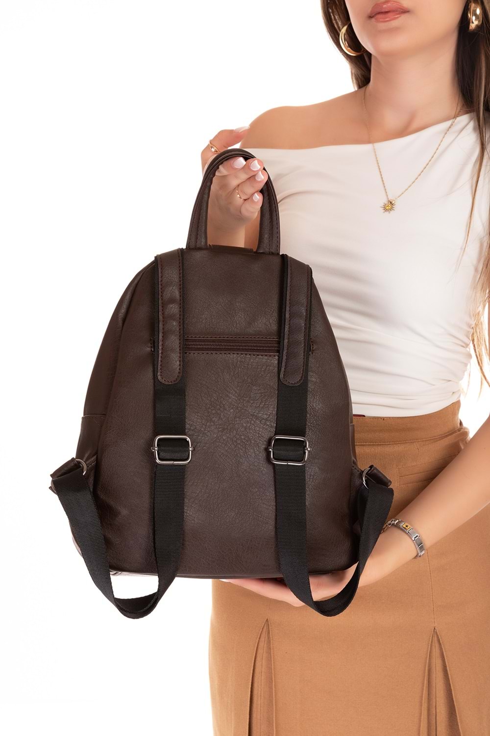 Gondol Kadın Taş Detaylı Günlük Sırt Çantası ald.1250 - T.Brown - TEK EBAT