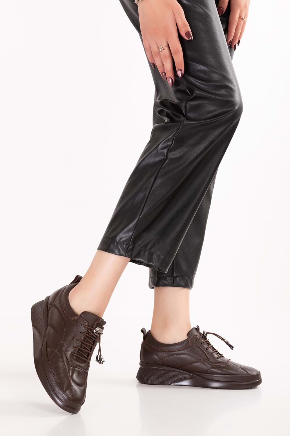 Gondol Hakiki Deri Anatomik Taban Rahat Lastik Bağcıklı Ayakkabı ndr.5506 - Kahverengi - 36