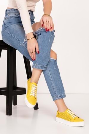 Gondol Kadın Iç Dış Hakiki Deri Günlük Sneaker als.369 - Sarı - 40