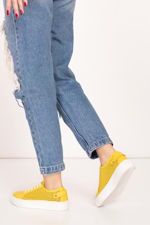 Gondol Kadın Iç Dış Hakiki Deri Günlük Sneaker als.369 - Sarı - 40