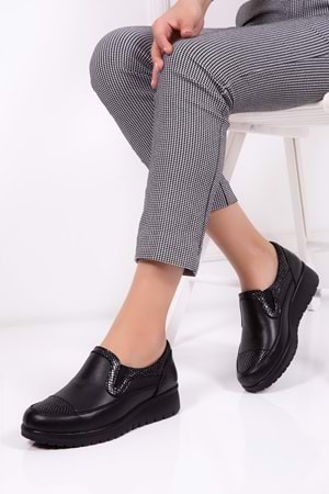 Gondol Hakiki Deri Sim Detaylı Anatomik Ayakkabı Siyah 39 elnr.5757