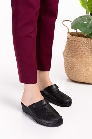 Gondol Hakiki Deri Kemik Çıkıntısına Özel Terlik-yprk.511 - Siyah - 39