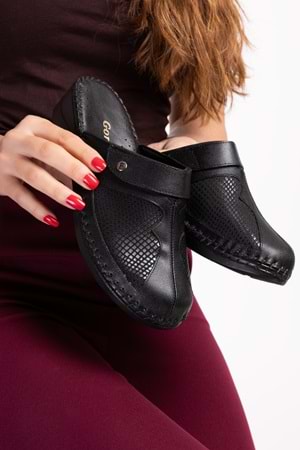 Gondol Hakiki Deri Kemik Çıkıntısına Özel Terlik-yprk.511 - Siyah - 39