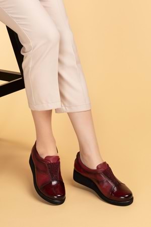 Gondol Hakiki Deri Anatomik Yumusak Taban Ayakkabı vdt.84 - Bordo Petek - 40