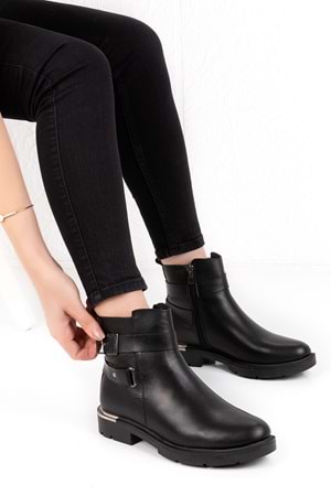 Gondol Hakiki Deri Metal Topuk Detaylı Bot dgn.701 - Siyah - 38