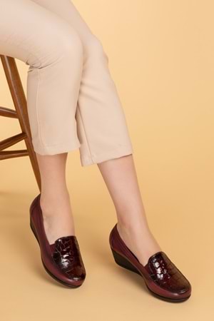 Gondol Hakiki Deri Ortopedik Taban Ayakkabı vdt.2606 - Bordo Croco - 37