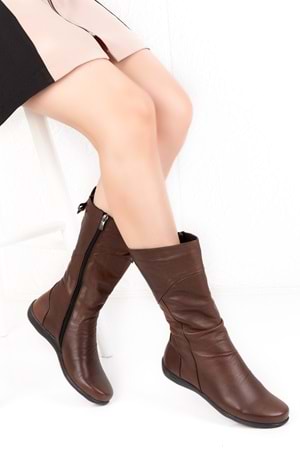 Gondol Hakiki Deri Sıcak Astar Yumuşak Dokulu Çizme esfa.1600 - Kahverengi - 37