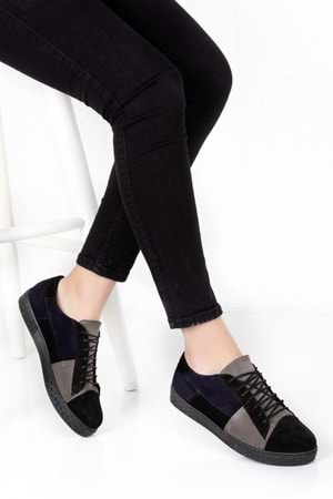 Gondol Hakiki Deri Renkli Kombin Spor Ayakkabı ert.150 - Siyah - 38