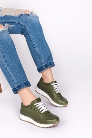 Gondol Içi Dışı Hakiki Deri Anatomik Taban Spor Ayakkabı flf.444 - Haki - 37