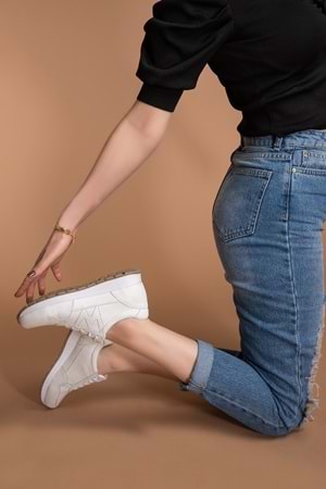 Gondol Içi Dışı Hakiki Deri Anatomik Taban Spor Ayakkabı flf.444 - Beyaz - 40