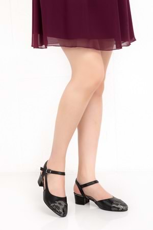 Gondol Hakiki Deri Yılan Desenli Topuklu Ayakkabı vdt.6031 - Siyah Yılan - 39