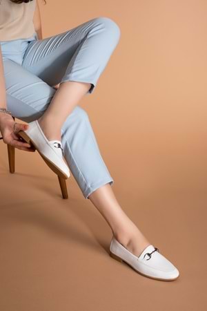 Gondol Hakiki Deri Kadın Babet iz.3501 - Beyaz - 40