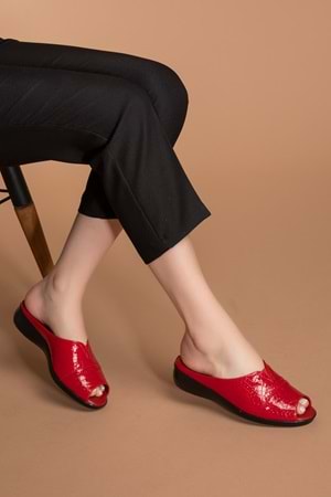 Gondol Hakiki Deri Çeyizlik Kadın Terlik özl.326 - kırmızı - 40