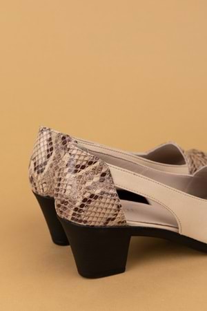 Gondol Hakiki Deri Yılan Desen Ayrıntılı Topuklu Ayakkabı vdt.261 - Vizon - 42
